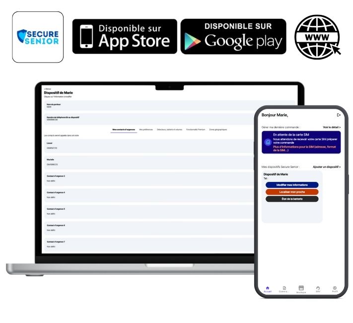 Espace client Secure Senior sur navigateur et application mobile